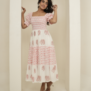 Pastel Pink and White Block Printed Dress - Image 6