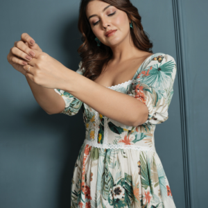 Flower Crinkle Crepe Dress with Lace - Image 4
