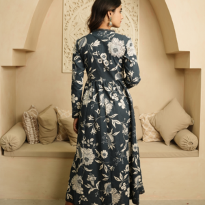Alternative view of Blue and Beige Block Print Cotton Dress