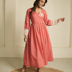 Coral Dress with Lace Detailing