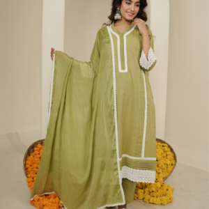 Sage Green Kurta With Dupatta And Pants - Image 5