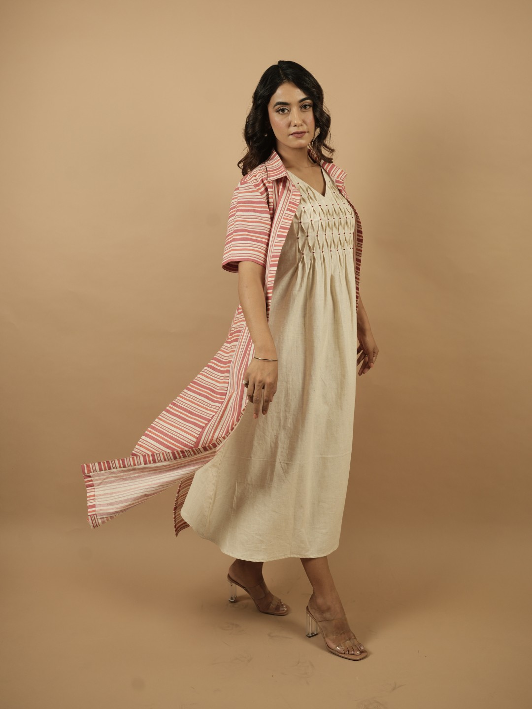 Coral Stripes Shrug Dress
