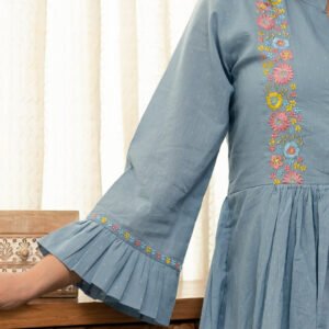 Dobby Blue Dress with Embroidery - Image 4