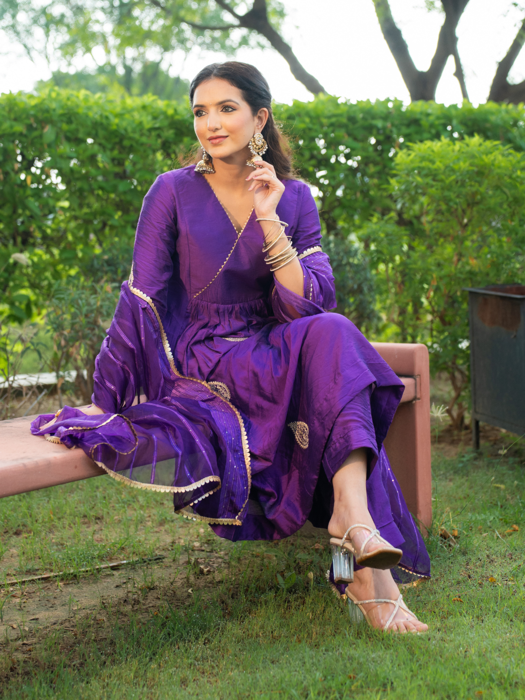 Amethyst Aura Chanderi Anarkali Kurta Set - Image 9