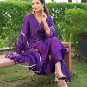 Amethyst Aura Chanderi Anarkali Kurta Set - Image 8