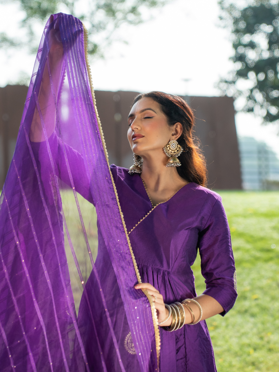 Amethyst Aura Chanderi Anarkali Kurta Set - Image 10