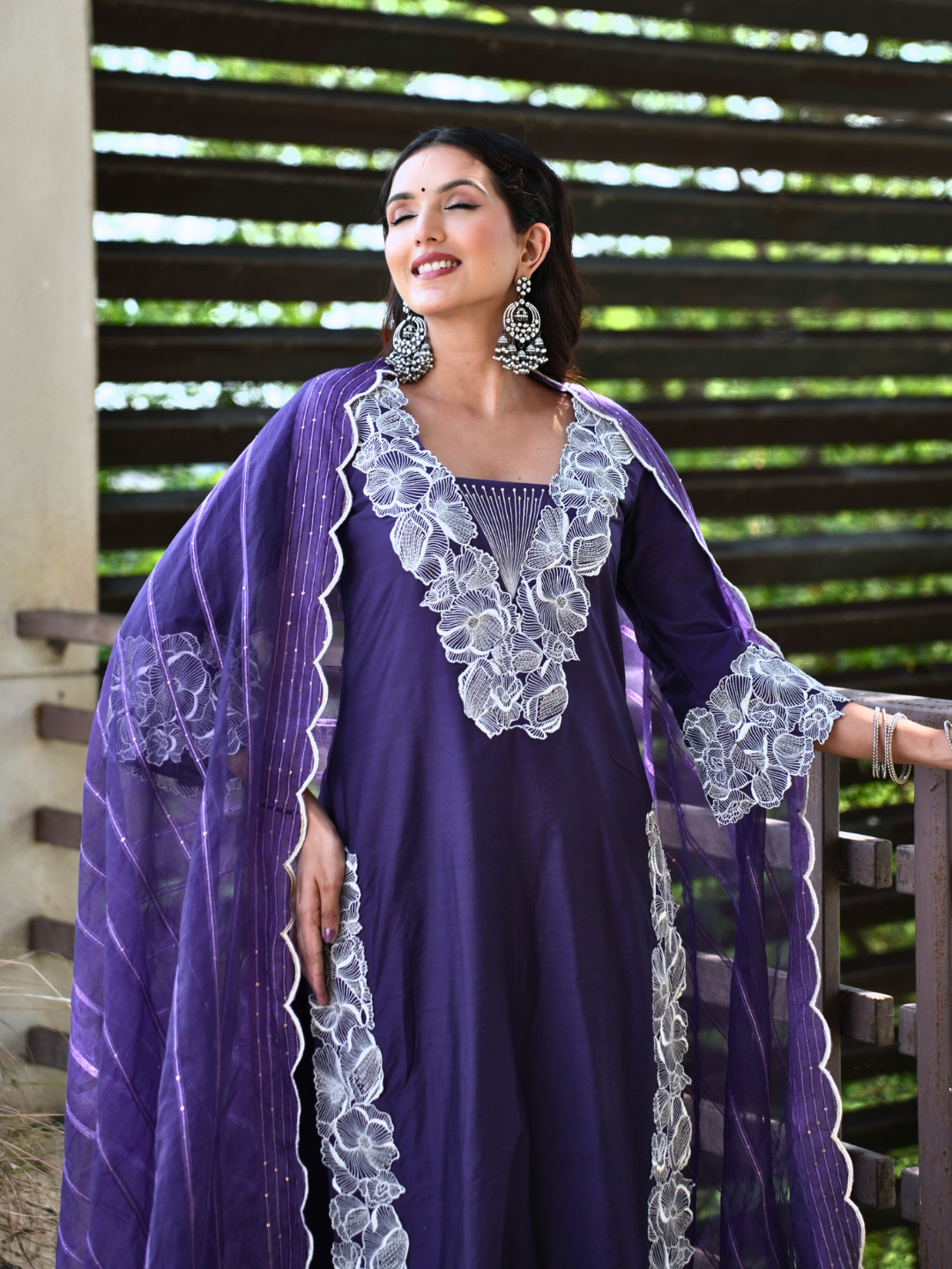 Blue Chanderi Kurta Set With Embroidery - Image 7