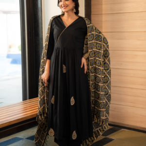 Black Rayon Suit with Pittan Work - Image 5