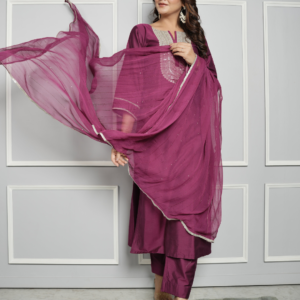 Pink Chanderi Silk Kurta With Pants And Dupatta With Embroidery - Image 7