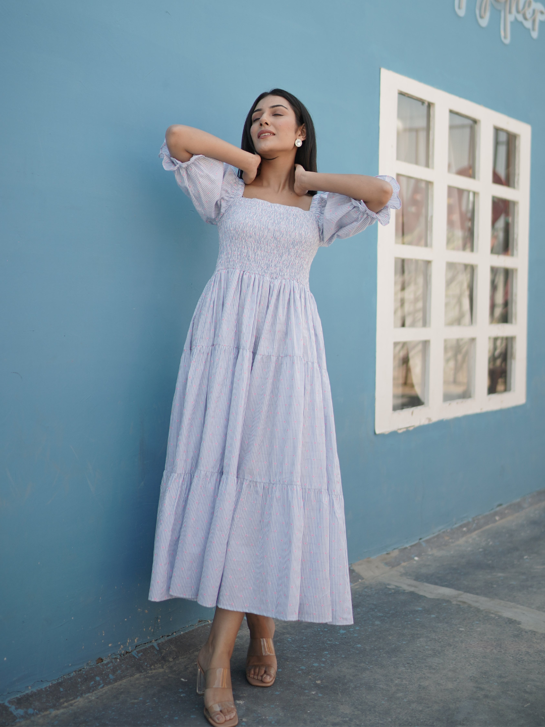 Cotton Dobby Smocked Midi Dress - Image 4