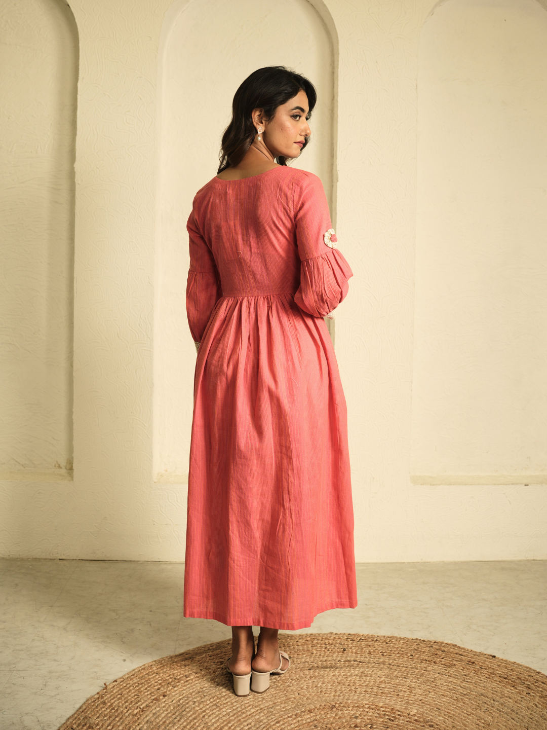 Coral Dress with Lace Detailing - Image 2
