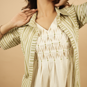 Sage Green Stripes Shrug Dress - Image 3