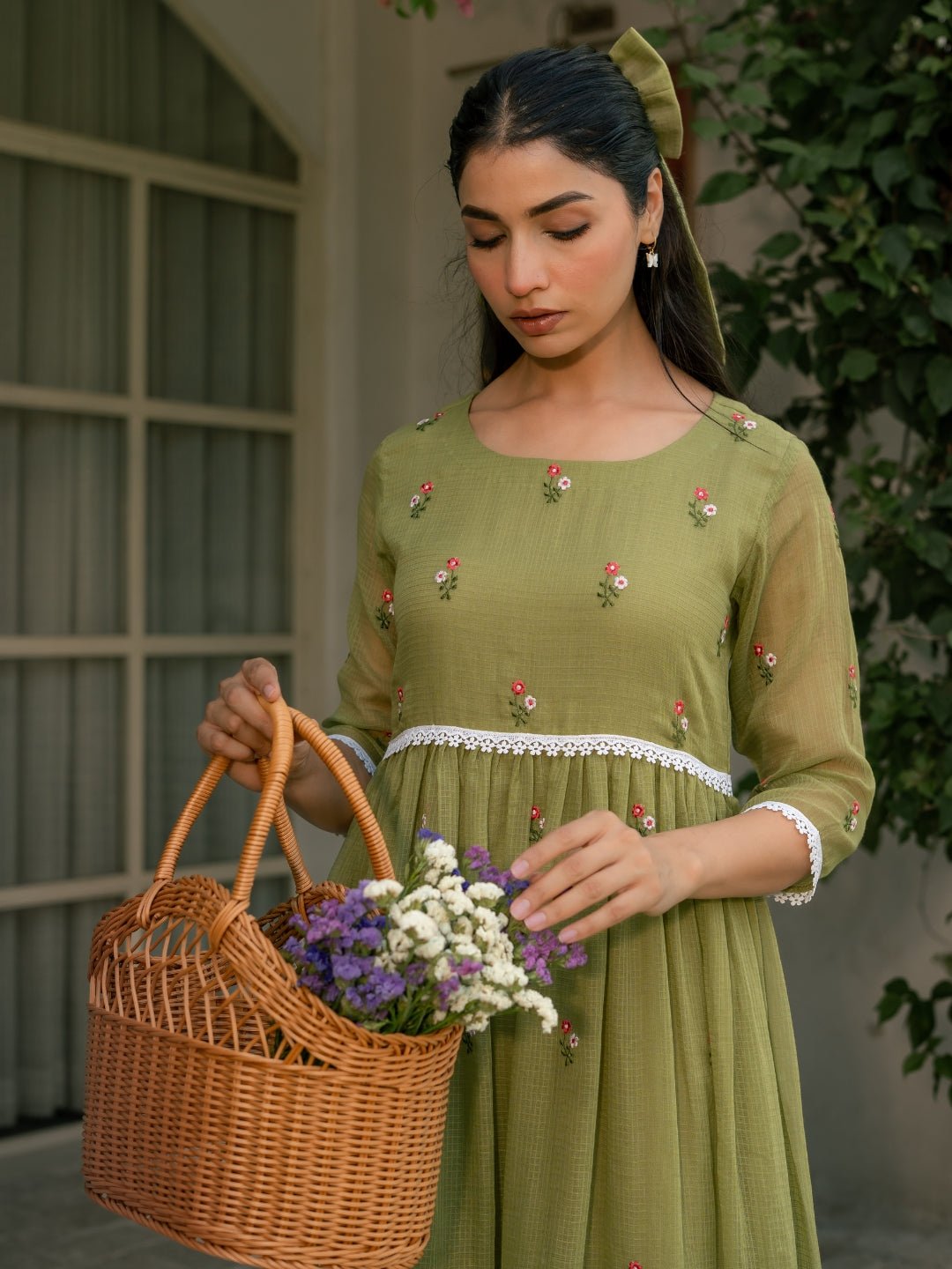 Mint Grace Dress in Kota Doriya Fabric with Embroidery - Image 8