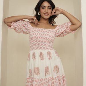 Pastel Pink and White Block Printed Dress - Image 4
