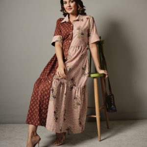 Block Print Half and Half Flower Dress - Image 6