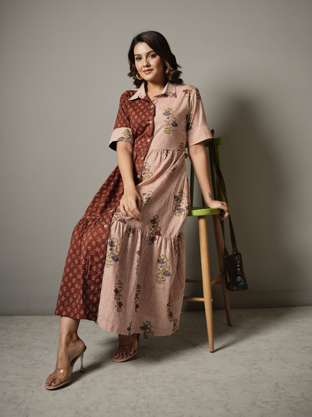 Block Print Half and Half Flower Dress - Image 6