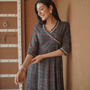 Indigo Ajrakh printed Anarkali Kurta - Image 4