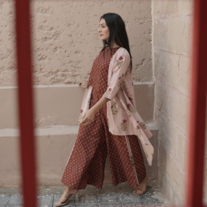 Block Printed Co-ord Top and Palazzo with Shrug - Image 5
