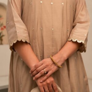 Amber Chanderi Anarkali Kurta Set with Dupatta and Pants - Image 4