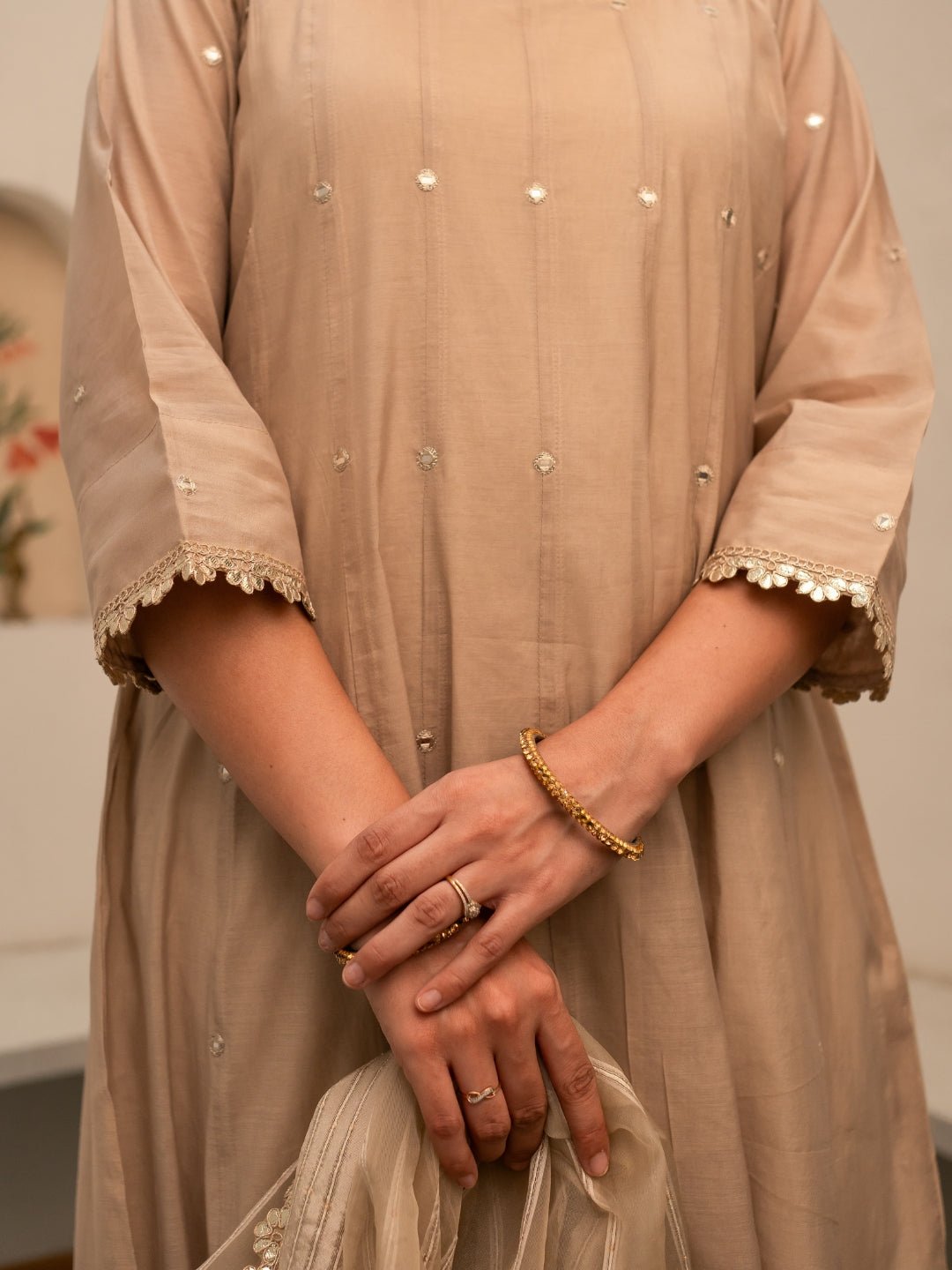 Amber Chanderi Anarkali Kurta Set with Dupatta and Pants - Image 4