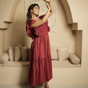 Whimsical Whirl Maroon Dress - Image 6