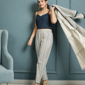 Indigo Crop Top And Pant with Cotton Linen Shrug - Image 6