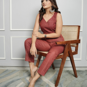Cotton Linen Co-ord Set with Block Print Ajrakh Shrug - Image 6
