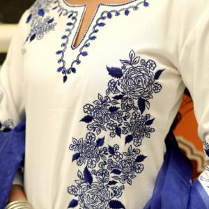 White Kurta Set with Embriodery - Image 3