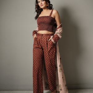 Block Print Crop Top and Pant Co-ord with Shrug - Image 6