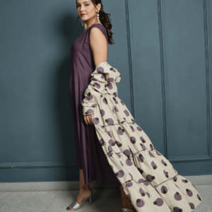 RAYON INNER DRESS WITH POPLIN BLOCK PRINT SHRUG - Image 6