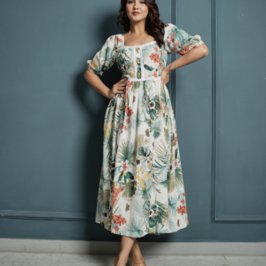Flower Crinkle Crepe Dress with Lace - Image 6