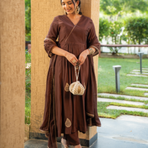 Mocha Brown Shantoon Anarkali Kurta Set - Image 7
