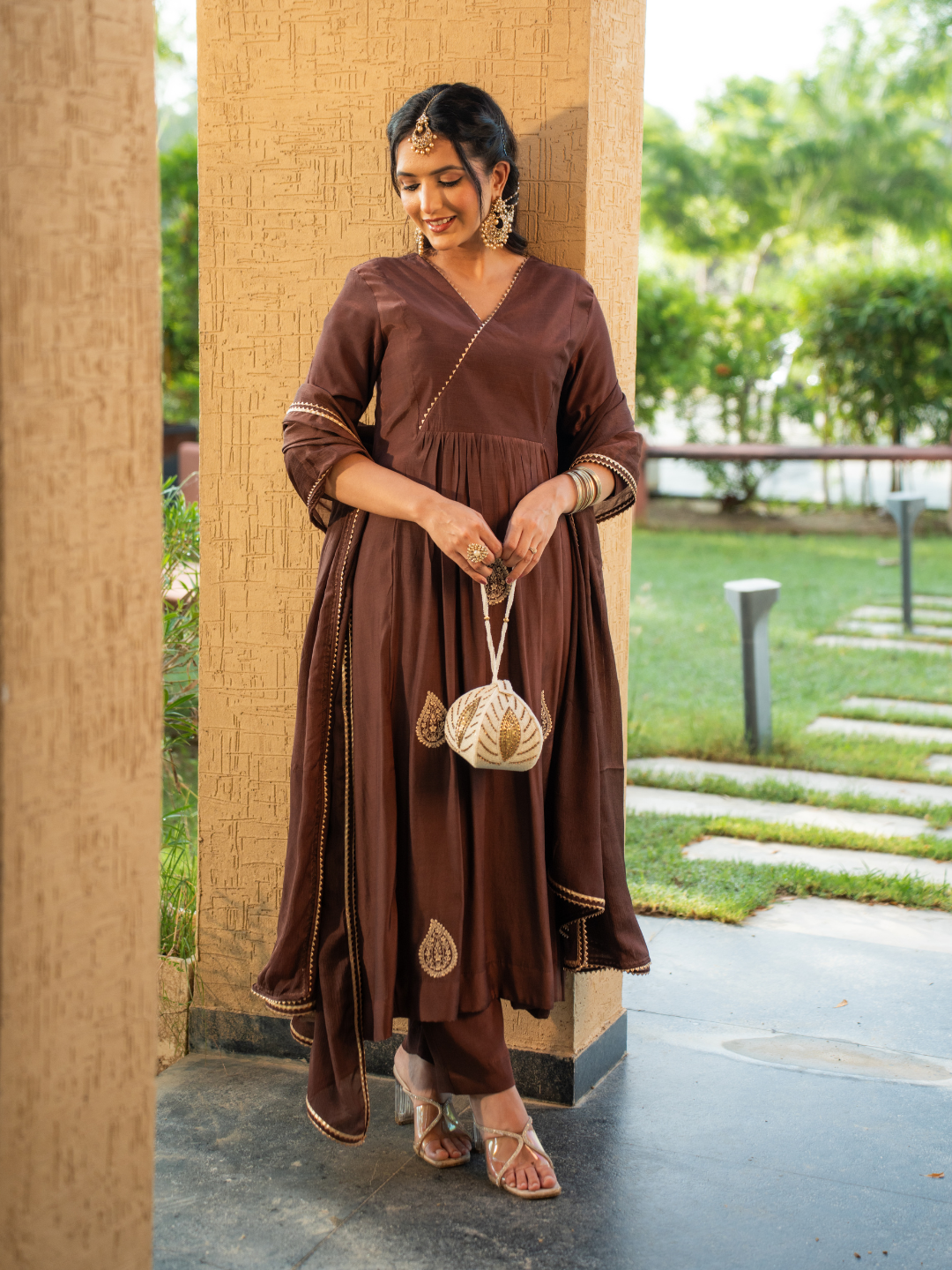 Mocha Brown Shantoon Anarkali Kurta Set - Image 7