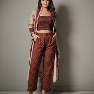 Block Print Crop Top and Pant Co-ord with Shrug - Image 7