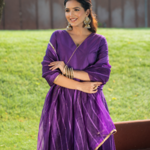 Amethyst Aura Chanderi Anarkali Kurta Set - Image 11