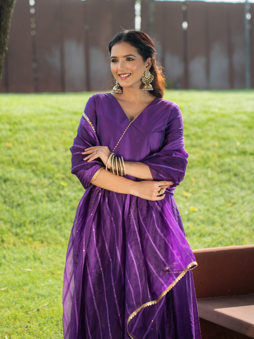 Amethyst Aura Chanderi Anarkali Kurta Set - Image 11