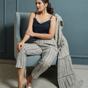 Indigo Crop Top And Pant with Cotton Linen Shrug - Image 7