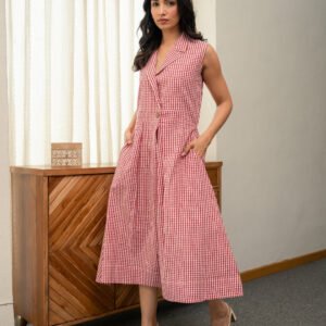 Red Check Cotton dress - Image 6