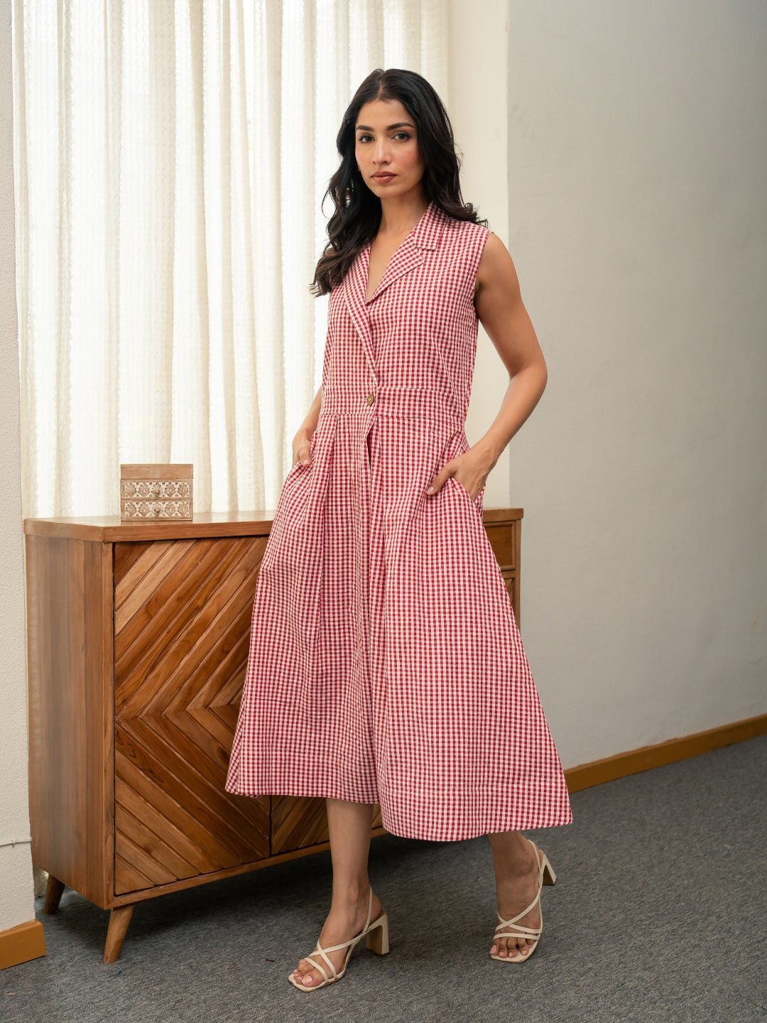 Red Check Cotton dress - Image 6