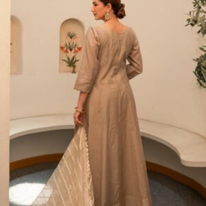 Amber Chanderi Anarkali Kurta Set with Dupatta and Pants - Image 3