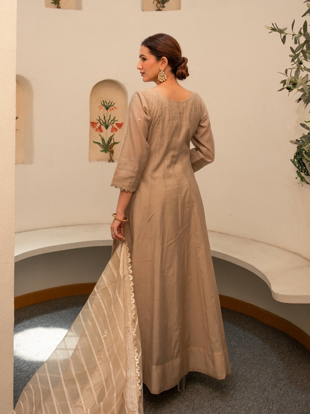 Amber Chanderi Anarkali Kurta Set with Dupatta and Pants - Image 2
