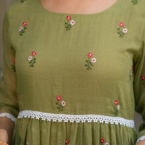 Mint Grace Dress in Kota Doriya Fabric with Embroidery - Image 3