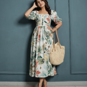Flower Crinkle Crepe Dress with Lace - Image 7