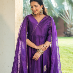 Amethyst Aura Chanderi Anarkali Kurta Set - Image 12