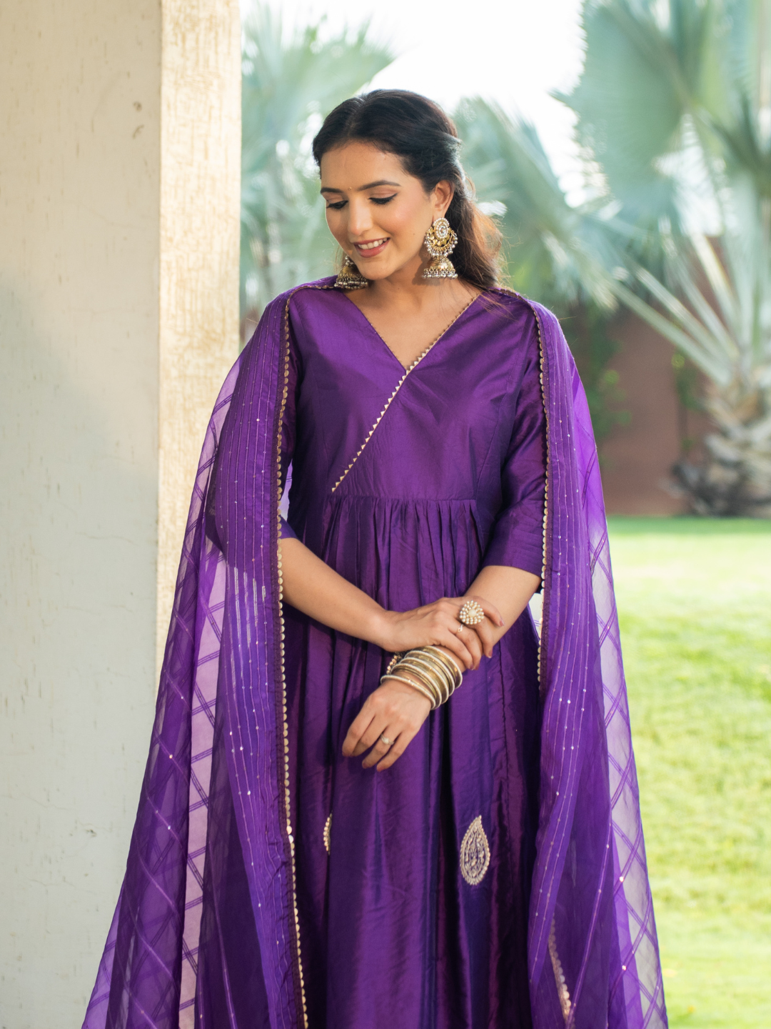 Amethyst Aura Chanderi Anarkali Kurta Set - Image 12