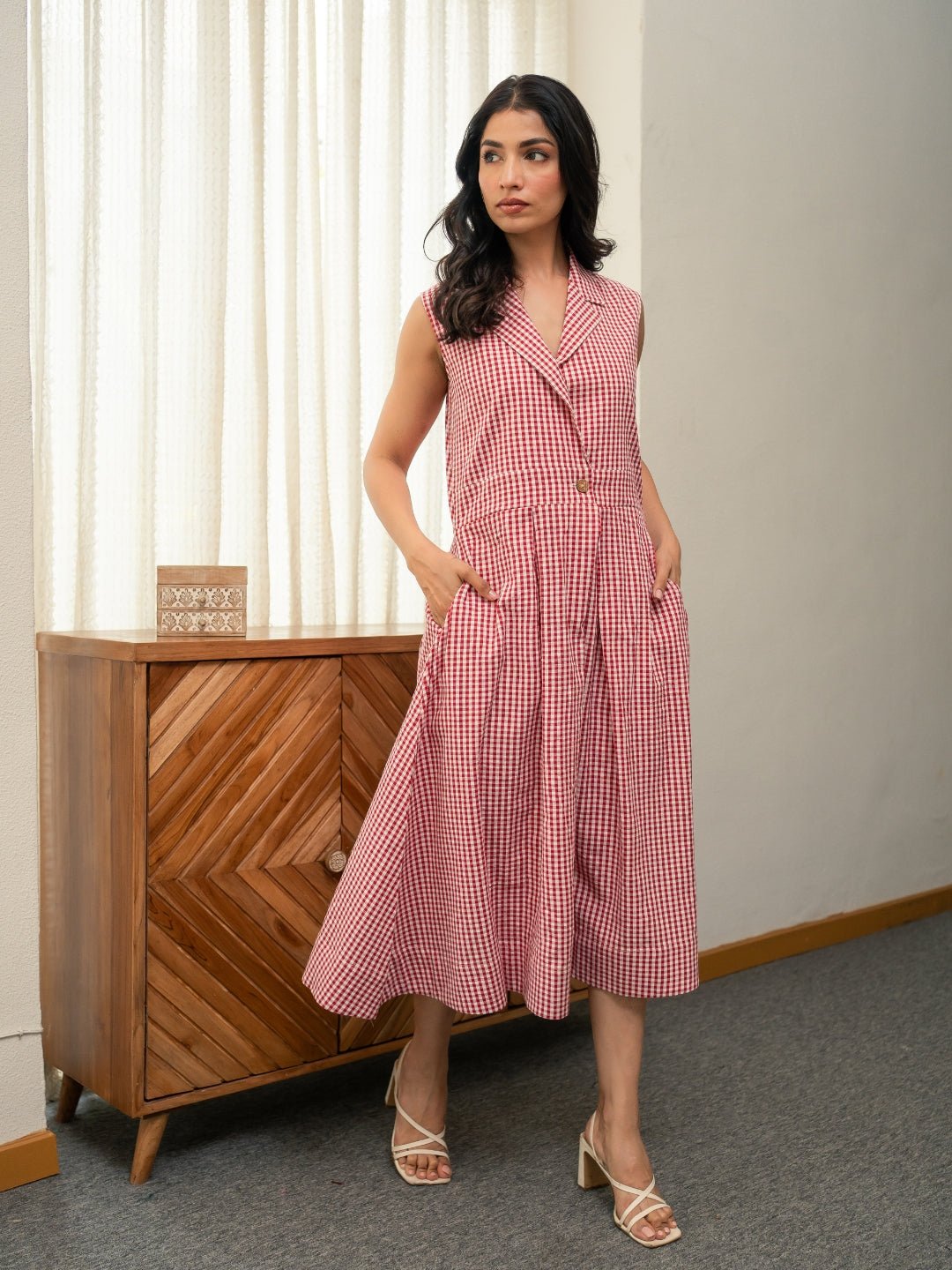 Red Check Cotton dress - Image 7