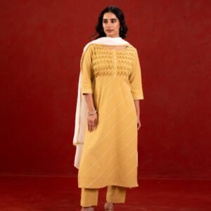 LIME GREEN PINTUCK KURTA SET LINEN