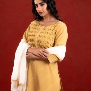 Alternative view of LIME GREEN PINTUCK KURTA SET LINEN