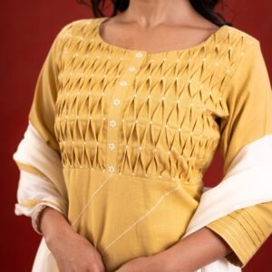LIME GREEN PINTUCK KURTA SET LINEN - Image 5
