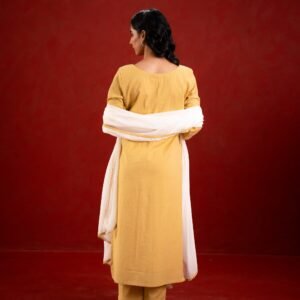 LIME GREEN PINTUCK KURTA SET LINEN - Image 4